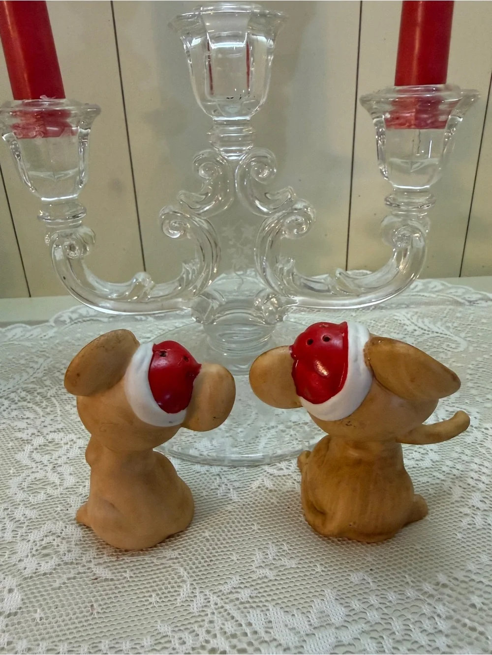 Vintage Christmas Ceramic Mouse Salt & Pepper Shakers with Red Santa Hats